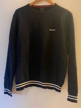 Musto Navy Crewneck Sweater with Contrast Stripe Trim